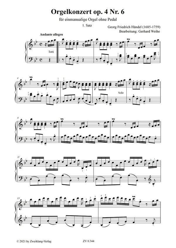 Orgelkonzert B-Dur op.4 Nr. 6