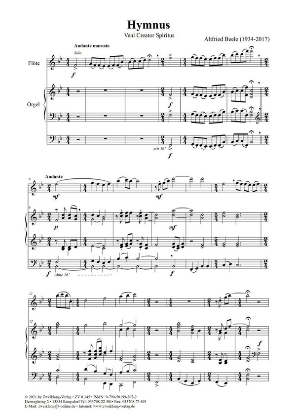 Hymnus für Flöte und Orgel